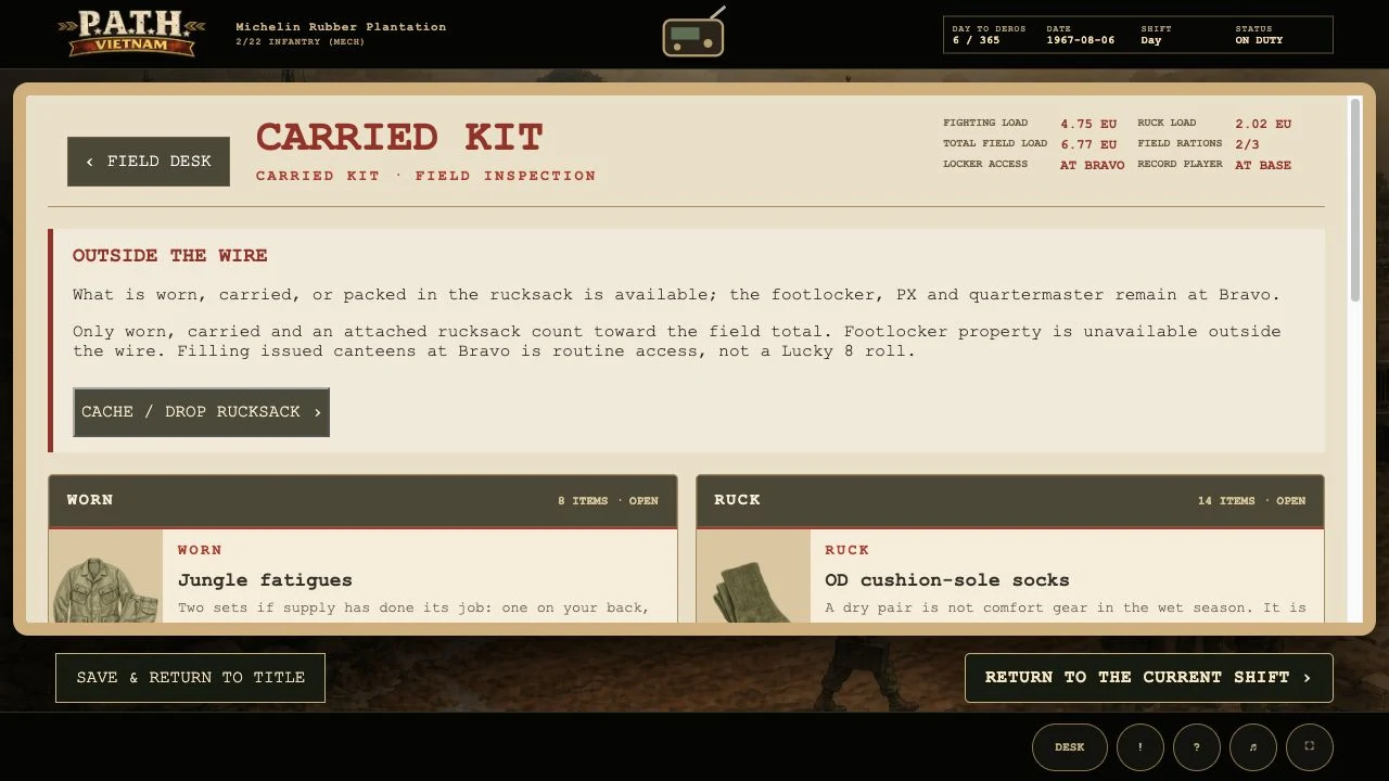 Kit & footlocker screen from the game
