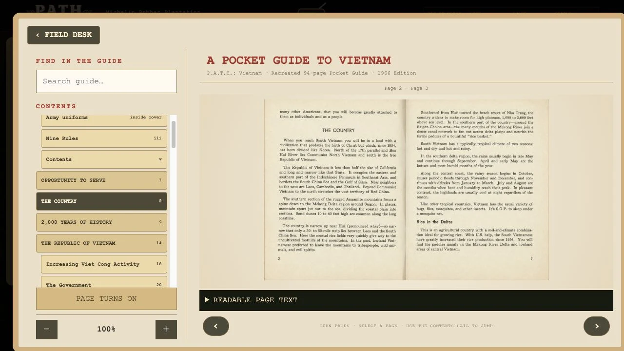 Pocket Guide to Vietnam screen from the game
