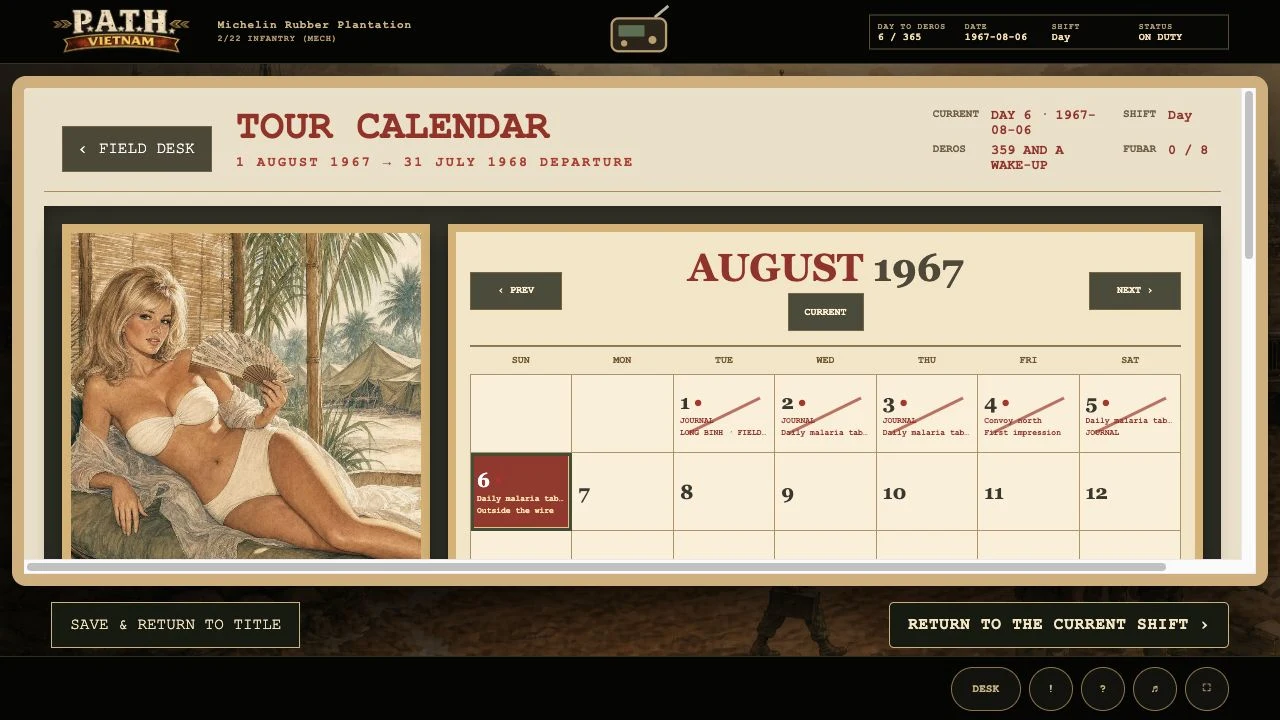 Tour Calendar screen from the game